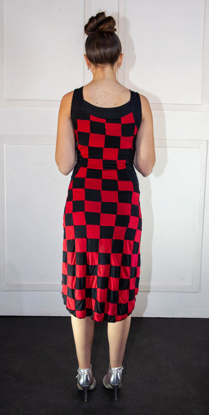 Summer Dress - High Low Checkered Red & Black Dress