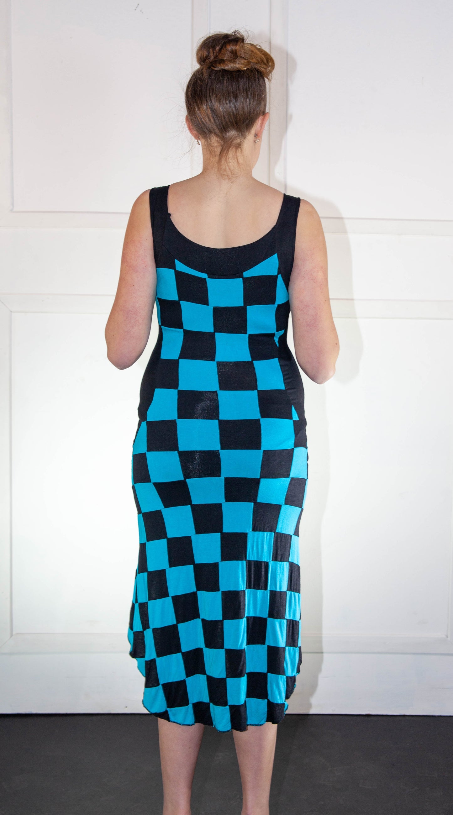 Summer Dress - High Low Checkered Turquoise & Black