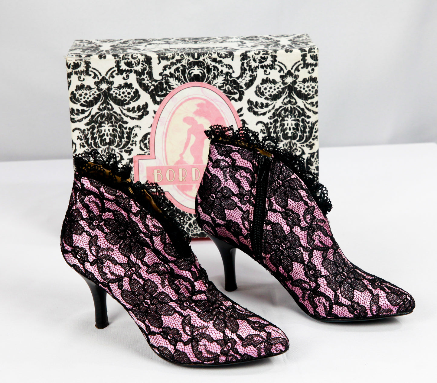 Short Boot - Pink with Black Lace